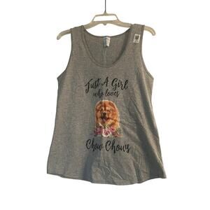 NWT Port & Company Womens Gray Tank Top Just a Girl Who Lovers Chow Chows LG